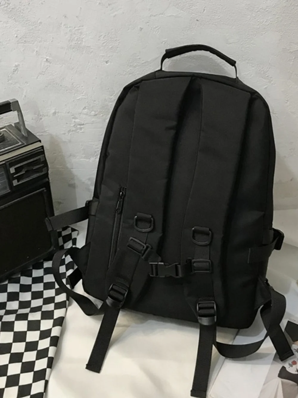 Men's Black Tactical Backpack with Buckle Straps